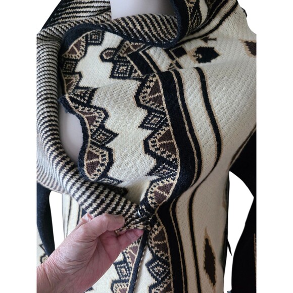 NWT II Sisters black cream gold yellow wrap front long cardigan sweater size S/M - Picture 11 of 16